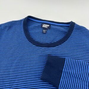 Lands End Mens XXL Blue Striped Crewneck Sweater Cotton Blend Tall